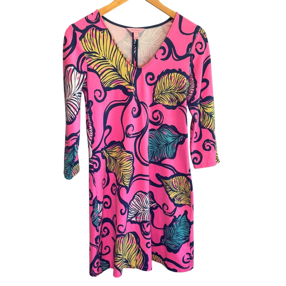 Lilly Pulitzer Clarke Leaves in the Breeze Tropical Print Terry Cotton Dress - S